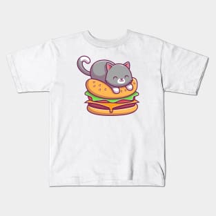 Cute Cat Lay On Burger Cartoon Kids T-Shirt